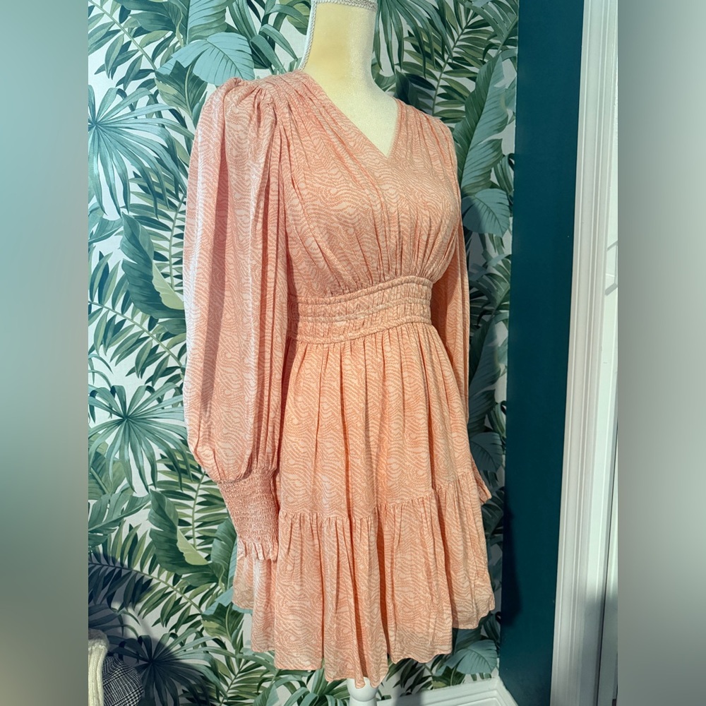 Tuckernuck Anna Cate Peach Long-Sleeve Smocked Waist Tiered Dress